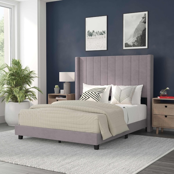 Flash Furniture Gray Velvet Full Platform Bed with Headboard YK-1079-GY-F-GG - main